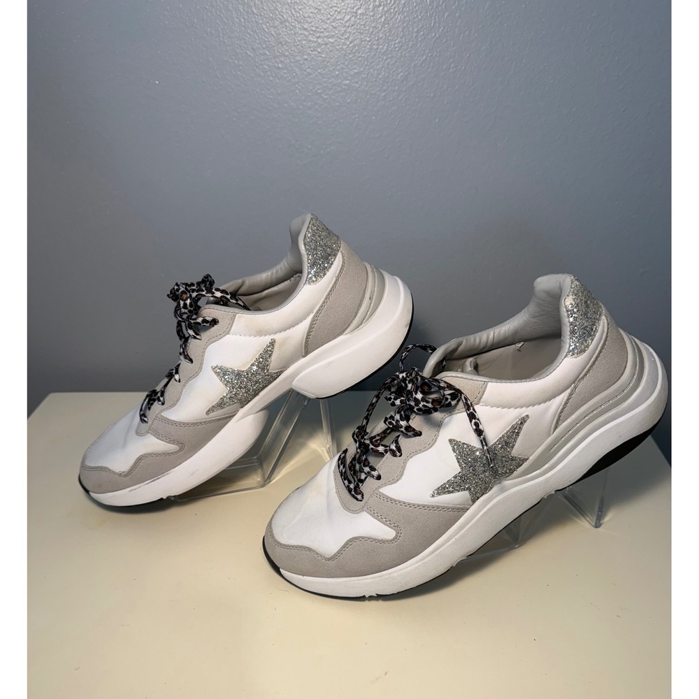 No Boundaries Women's White Grey Star Glitter Lace Up Sneakers Size 9